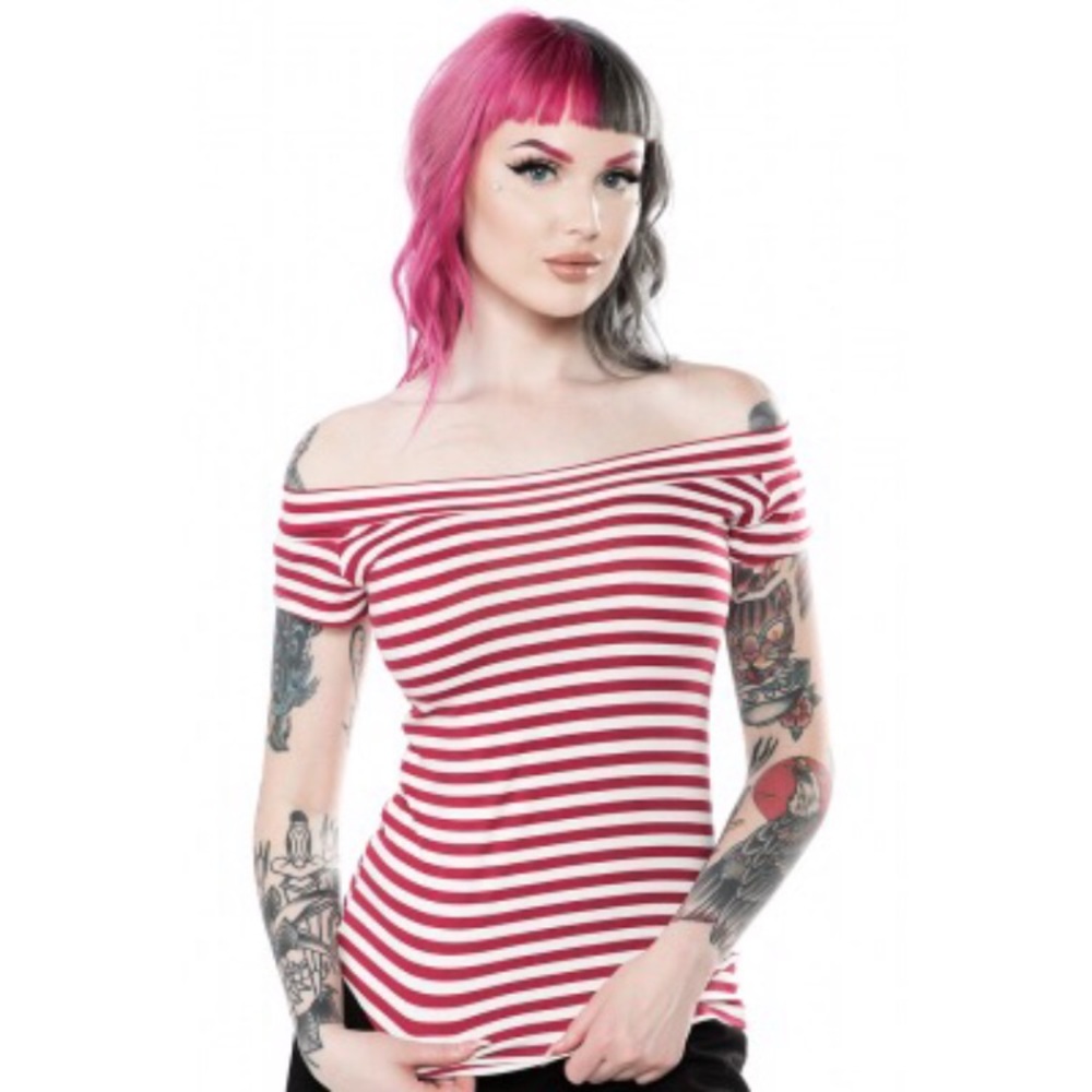 Retro Licious Red White Striped Top M